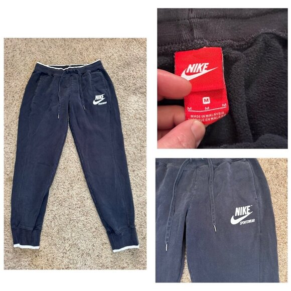 VINTAGE NIKE Jogger Sweatpants Track Outdoor Casual Running Spellout Logo MEDIUM - Picture 1 of 10